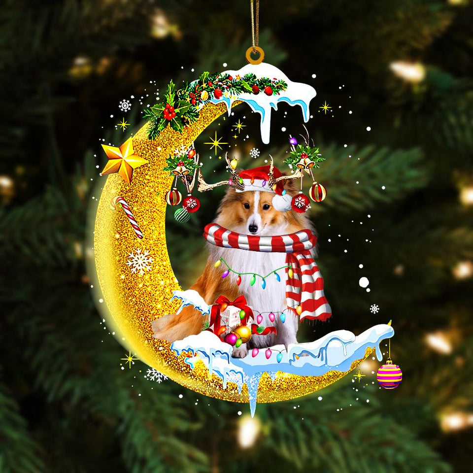 Godmerch- Shetland Sheepdog On The Moon Merry Christmas Hanging Ornament Dog Ornament, Car Ornament, Christmas Ornament