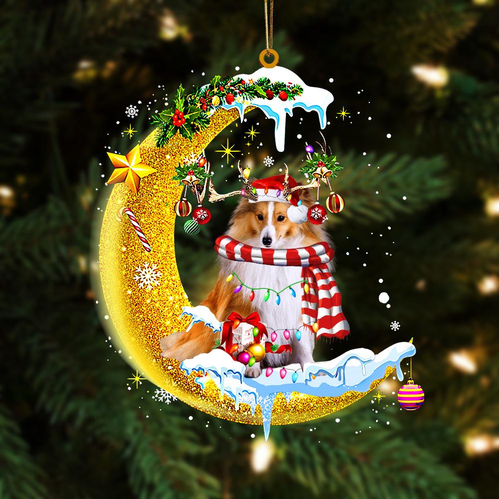 Godmerch- Shetland Sheepdog On The Moon Merry Christmas Hanging Ornament Dog Ornament, Car Ornament, Christmas Ornament