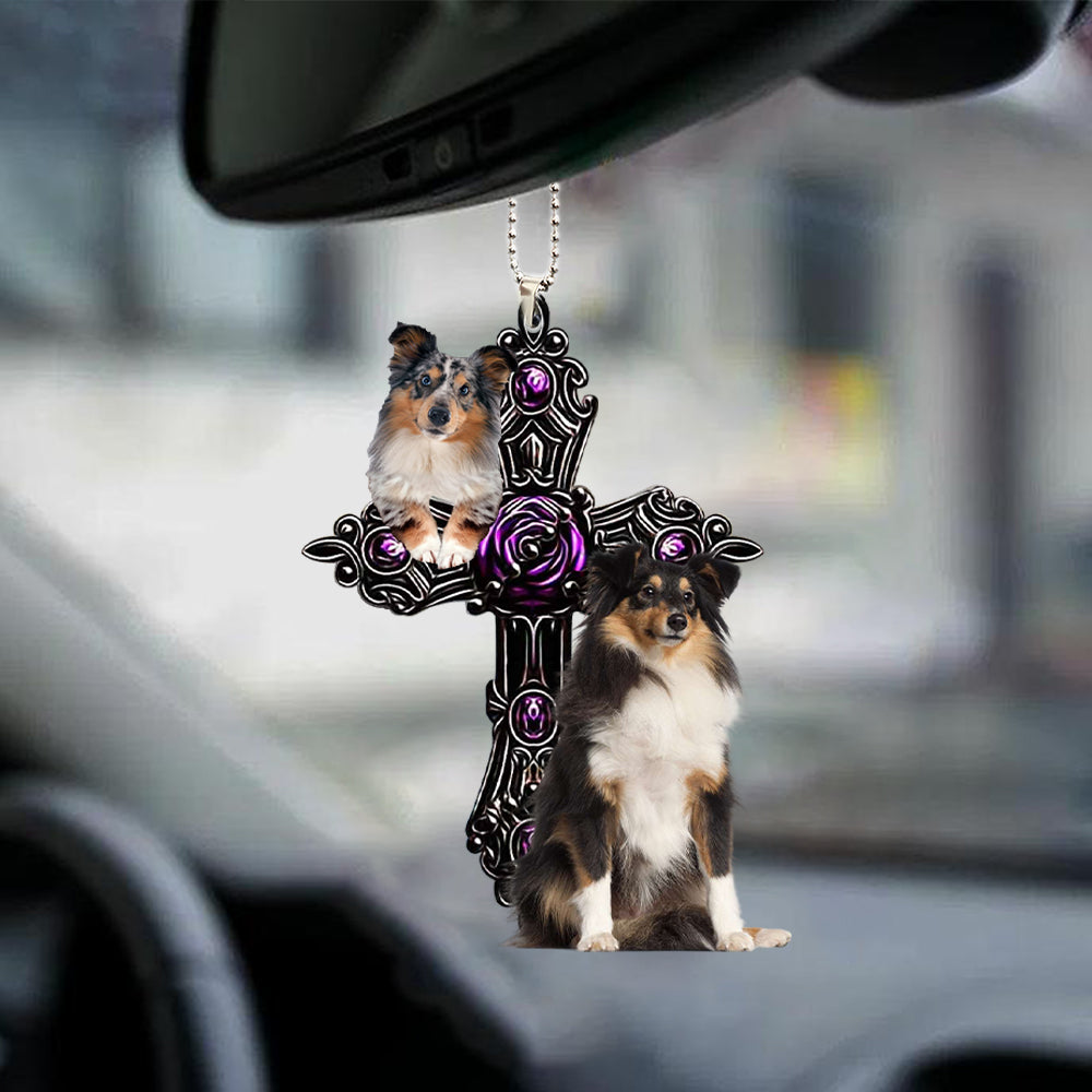 Shetland Sheepdog Pray For God Car Hanging Ornament Dog Pray For God Ornament Godmerch