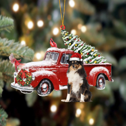 Ornament- Shetland Sheepdog-Cardinal & Truck Two Sided Ornament, Happy Christmas Ornament, Car Ornament