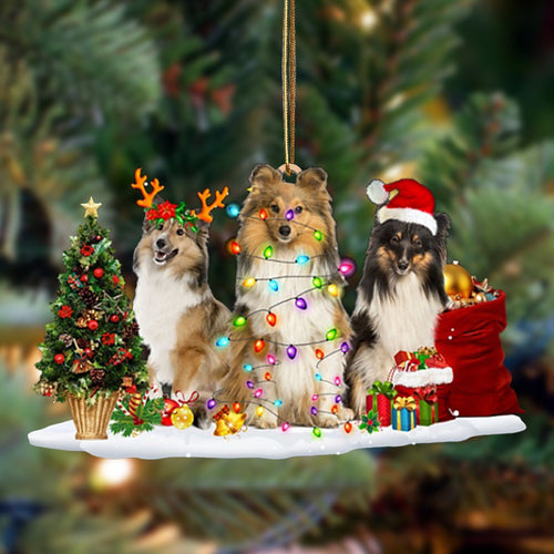 Ornament- Shetland Sheepdog-Christmas Dog Friends Hanging Ornament, Happy Christmas Ornament, Car Ornament