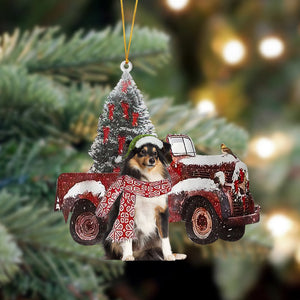 Ornament- Shetland Sheepdog-Christmas Truck Two Sided Ornament, Happy Christmas Ornament, Car Ornament