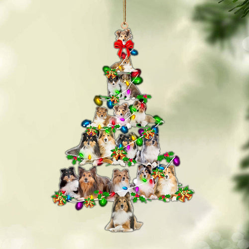 Ornament- Shetland Sheepdog-Christmas Tree Lights-Two Sided Ornament, Happy Christmas Ornament, Car Ornament