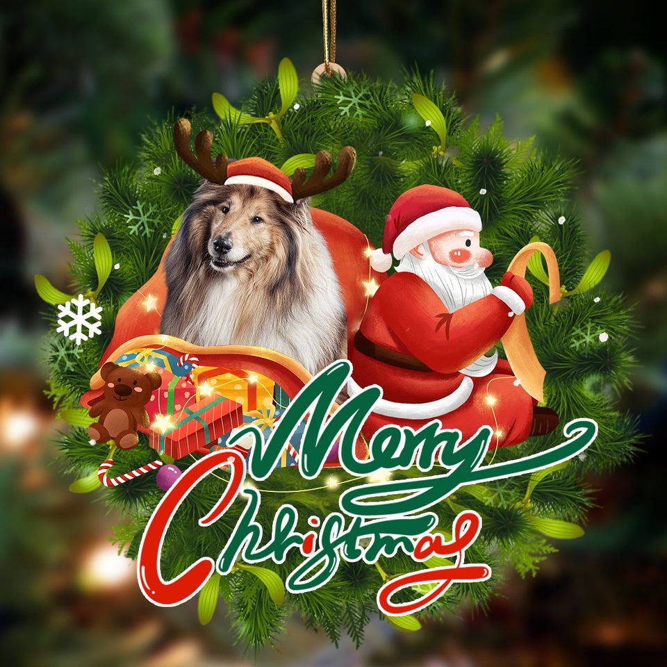 Godmerch- Ornament- Shetland Sheepdog-Santa & dog Hanging Ornament, Happy Christmas Ornament, Car Ornament