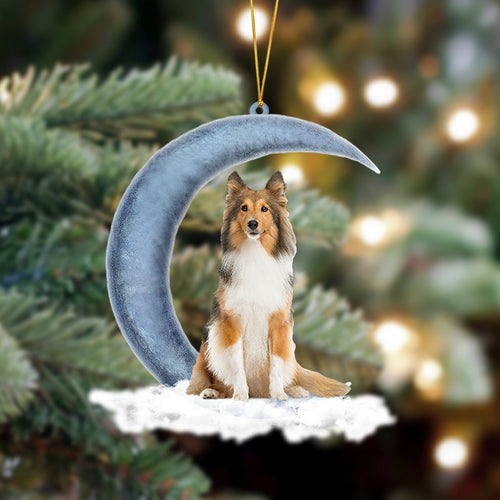 Godmerch- Shetland Sheepdog 2 Sits On The Moon Hanging Ornament Dog Ornament, Car Ornament, Christmas Ornament