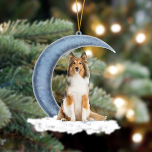 Godmerch- Shetland Sheepdog 2 Sits On The Moon Hanging Ornament Dog Ornament, Car Ornament, Christmas Ornament