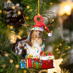 Godmerch- Ornament- Shetland Sheepdog Christmas Shape Ornament, Happy Christmas Ornament, Car Ornament