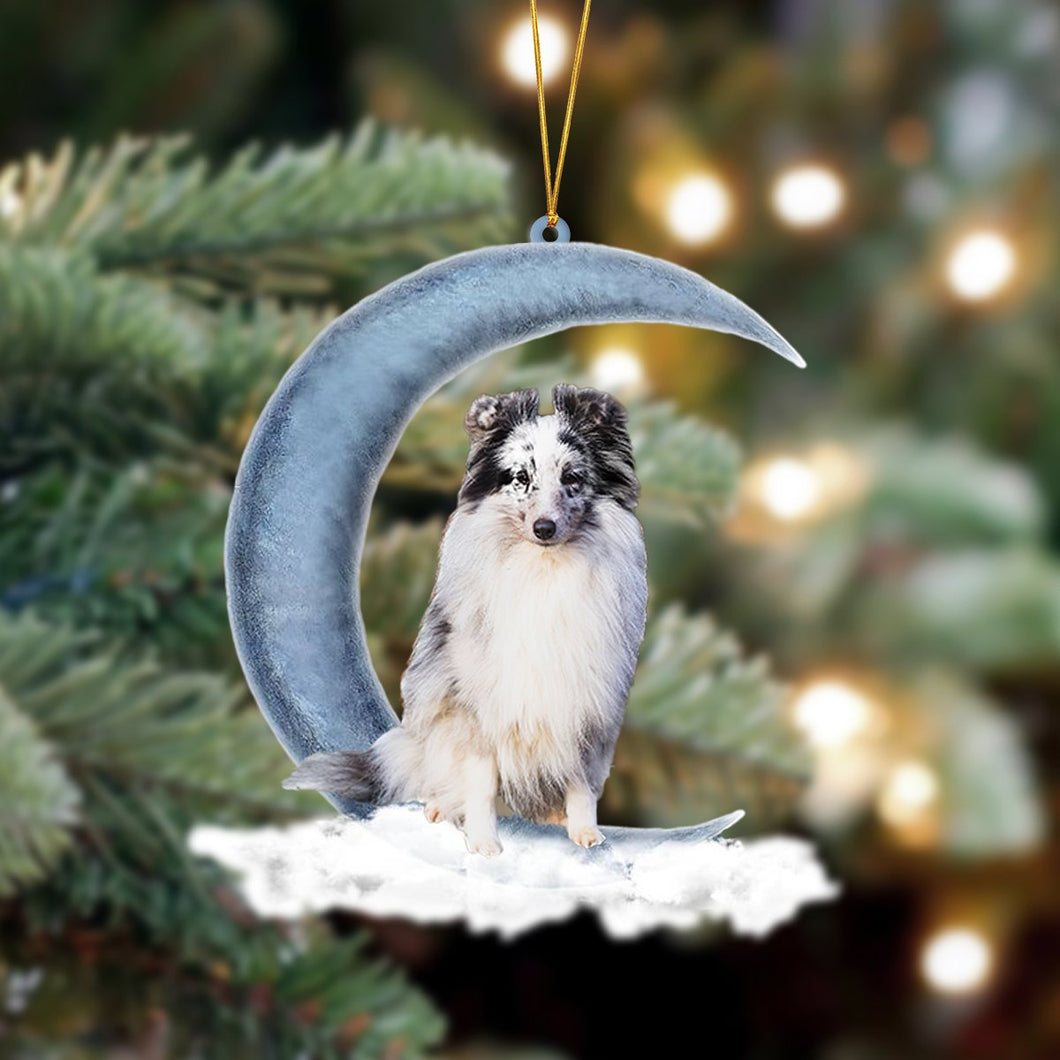 Godmerch- Ornament- Shetland Sheepdog Sits On The Moon Hanging Ornament Dog Ornament, Car Ornament, Christmas Ornament