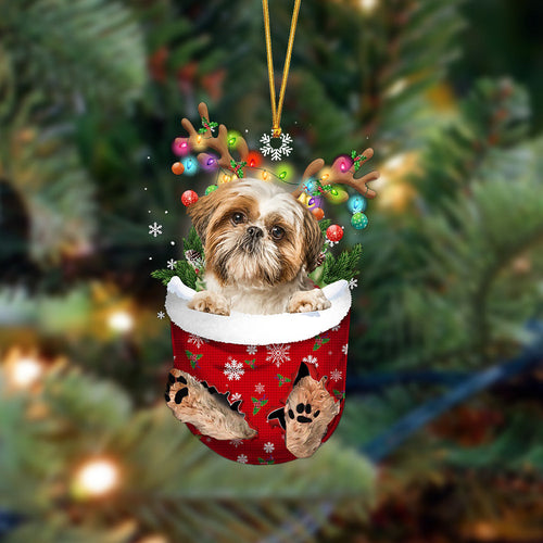 Shi Tzu-In Christmas Pocket Two Sides Ornament, Christmas Dog Hanging Ornament
