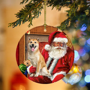 Godmerch- Ornament- Shiba Inu With Santa Christmas Ornament, Happy Christmas Ornament, Car Ornament