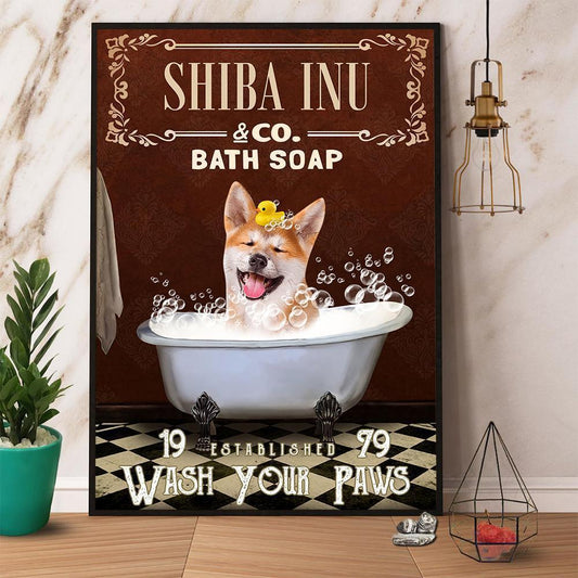 Shiba Inu & Co. Bath Soap Wash Your Paws Dog Canvas And Poster, Wall Decor Visual Art
