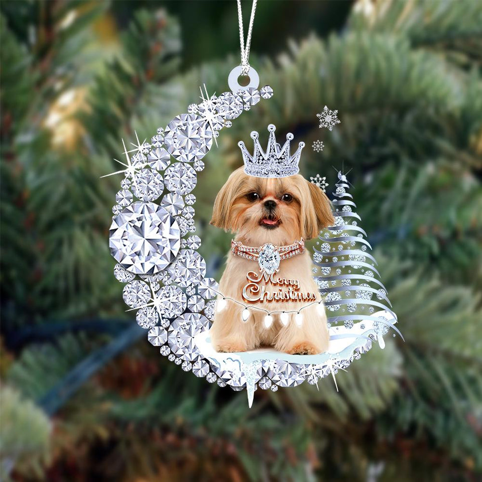 Shih Tzu Diamond Moon Merry Christmas Ornament 2022 Christmas Gifts