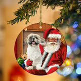 Godmerch- Ornament- Shih Tzu-2 With Santa Christmas Ornament, Happy Christmas Ornament, Car Ornament
