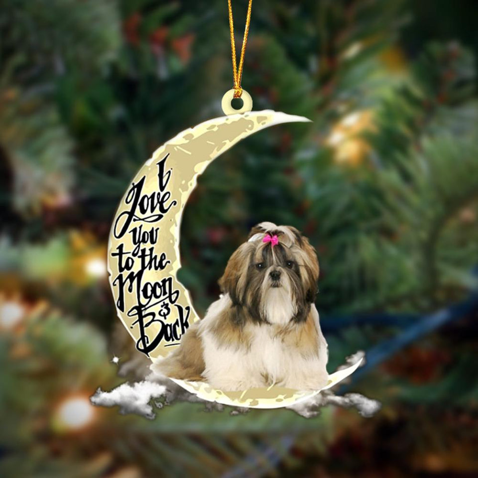 Godmerch- Shih Tzu I Love You To The Moon And Back Hanging Ornament Dog Ornament, Car Ornament, Christmas Ornament