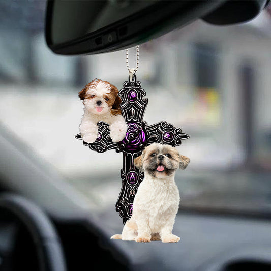 Shih Tzu Pray For God Car Hanging Ornament Dog Pray For God Auto Ornament Godmerch