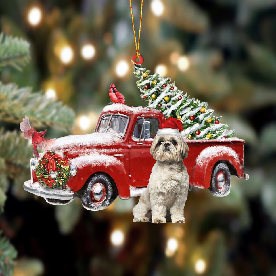 Godmerch- Ornament- Shih Tzu-Cardinal & Truck Two Sided Ornament, Happy Christmas Ornament, Car Ornament