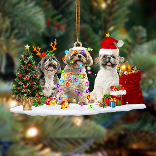 Godmerch- Ornament- Shih Tzu-Christmas Dog Friends Hanging Ornament, Happy Christmas Ornament, Car Ornament