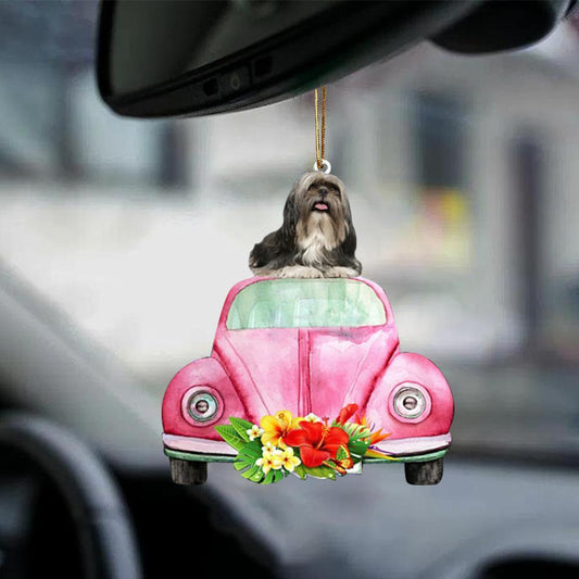 Shih Tzu-Pink Hippie Car-Two Sided Ornament