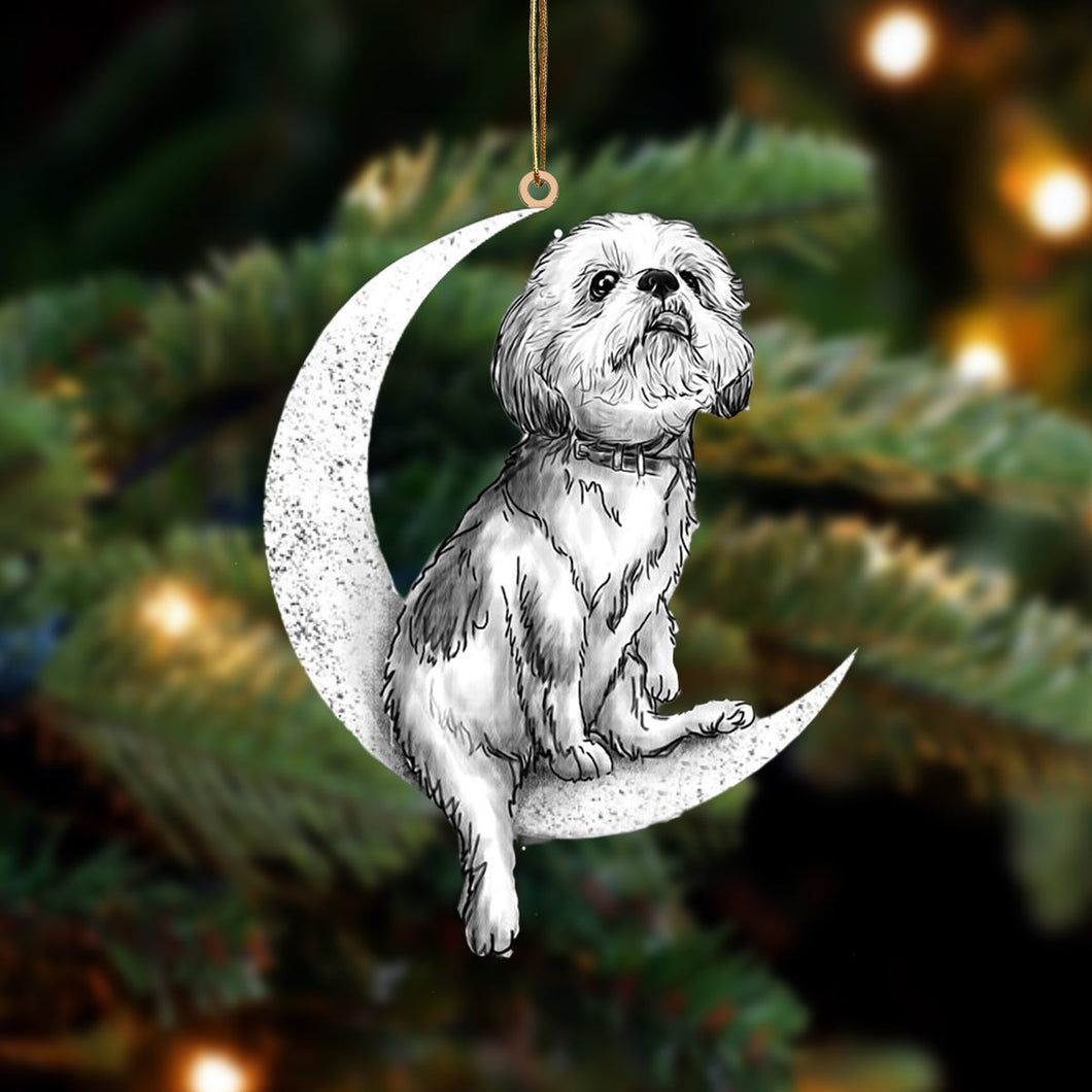 Shih Tzu Sit On The Moon Two Sided Ornament Dog Hanging Christmas Ornament