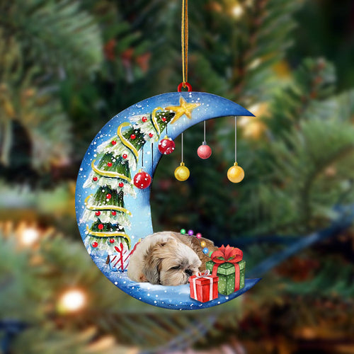 Ornament- Shih Tzu-Sleep On The Moon Christmas Two Sided Ornament, Happy Christmas Ornament, Car Ornament