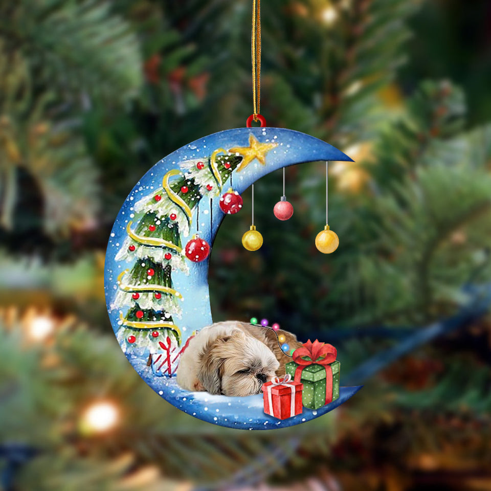 Ornament- Shih Tzu-Sleep On The Moon Christmas Two Sided Ornament, Happy Christmas Ornament, Car Ornament