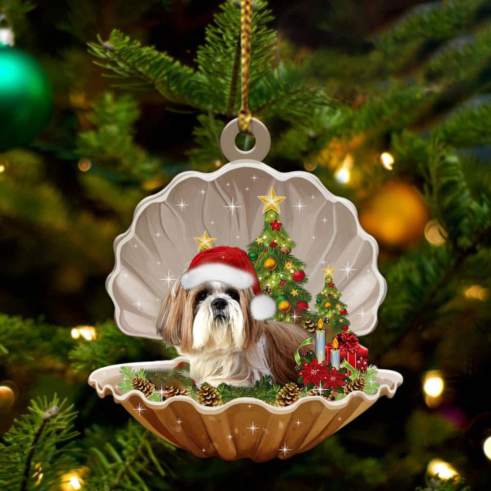 Ornament- Shih Tzu-Sleeping Pearl in Christmas Two Sided Ornament, Happy Christmas Ornament, Car Ornament