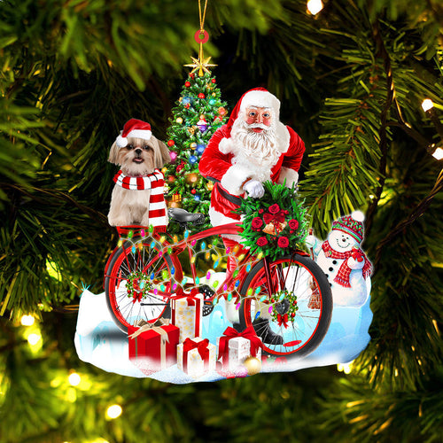 Godmerch- Ornament- Shih Tzu On Santa's Bike Ornament Dog Ornament, Car Ornament, Christmas Ornament