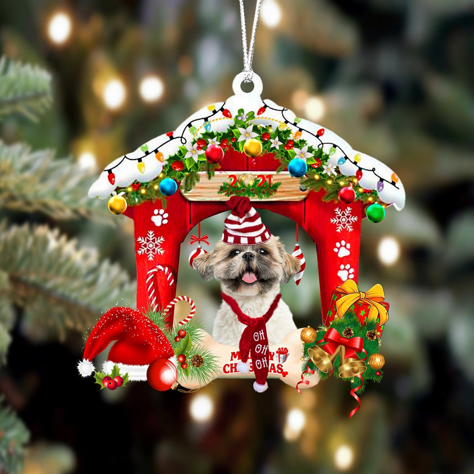 Godmerch- Ornament- Shih Tzu 2-Christmas House Two Sided Ornament, Happy Christmas Ornament, Car Ornament