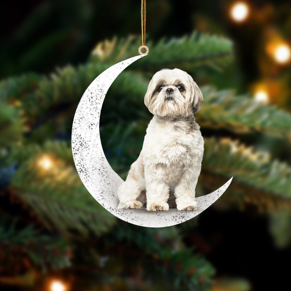 Shih Tzu 2 Sit On The Moon Two Sided Ornament Dog Hanging Christmas Ornament