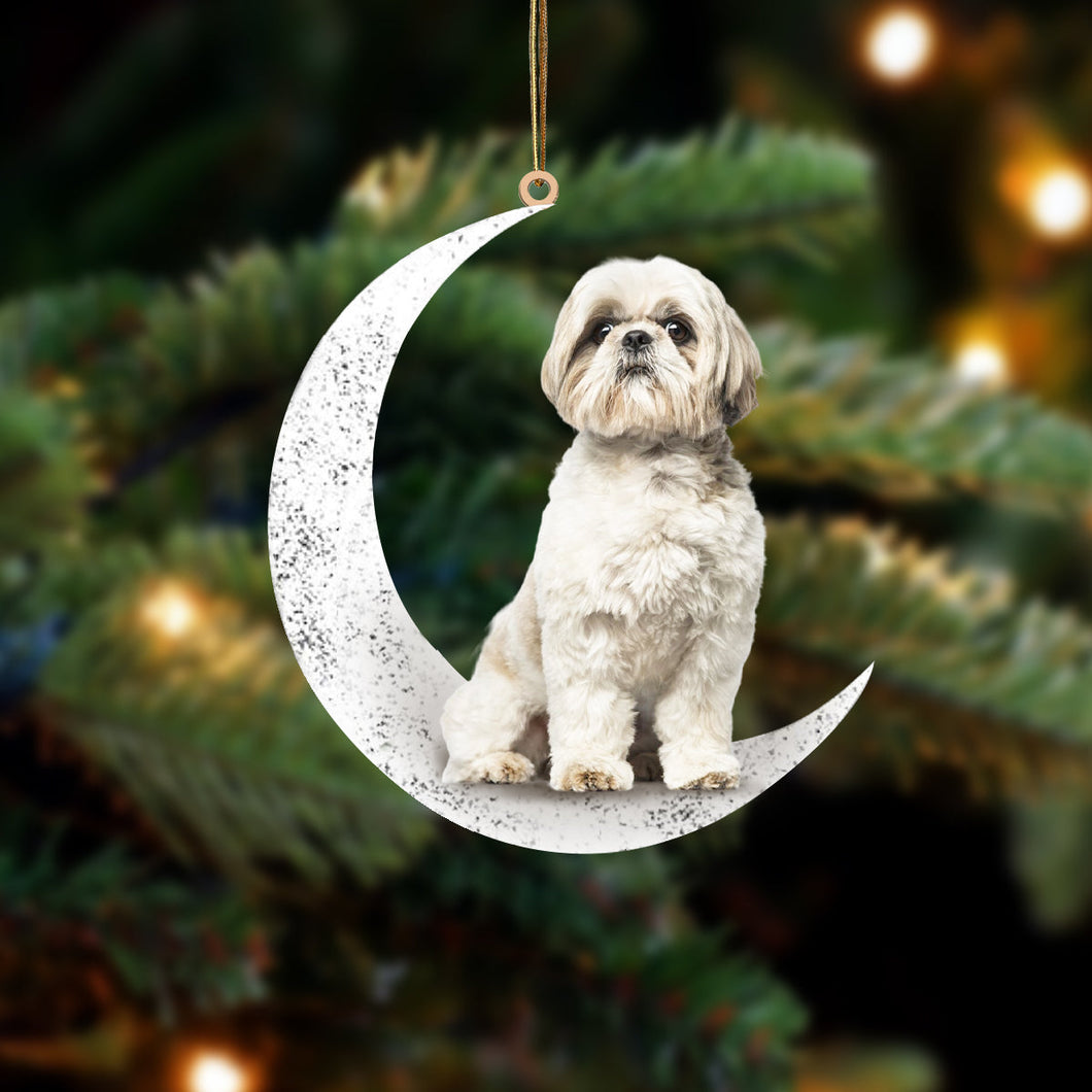 Shih Tzu 2 Sit On The Moon Two Sided Ornament Dog Hanging Christmas Ornament