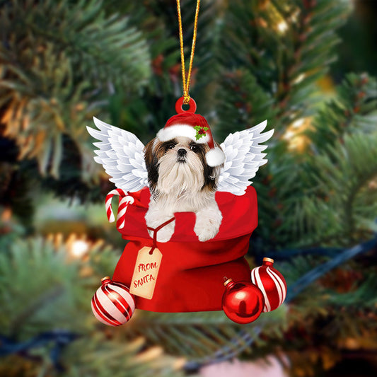 Shih Tzu 2 Angel Gift From Santa Christmas Ornament, Dog Flat Acrylic Ornament