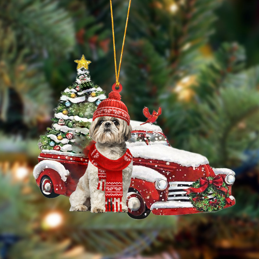 Godmerch- Ornament- Shih Tzu 3-Christmas Car Two Sided Ornament, Happy Christmas Ornament, Car Ornament