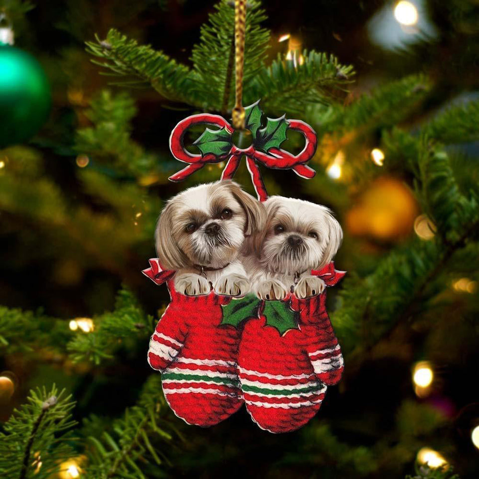 Ornament- Shih Tzu Inside Your Gloves Christmas Holiday-Two Sided Ornament, Christmas Ornament, Car Ornament