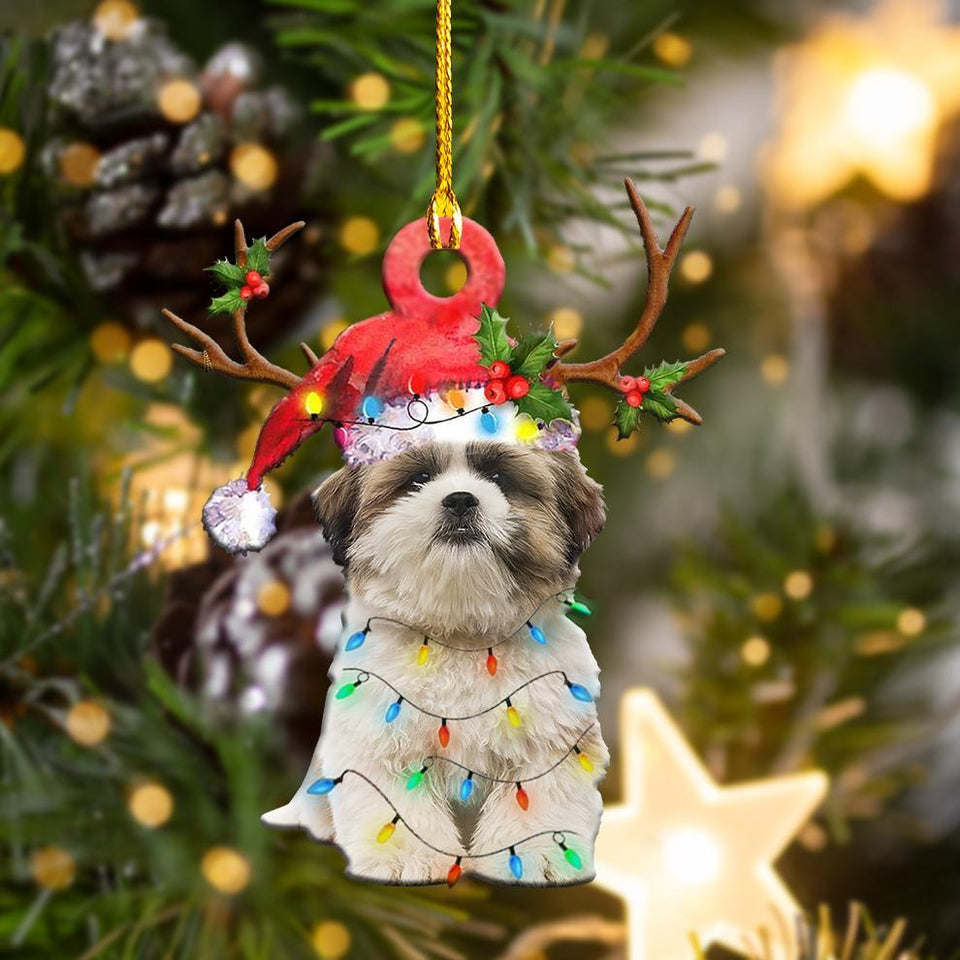 Godmerch- Ornament- Shih Tzu Christmas Shape Ornament, Happy Christmas Ornament, Car Ornament