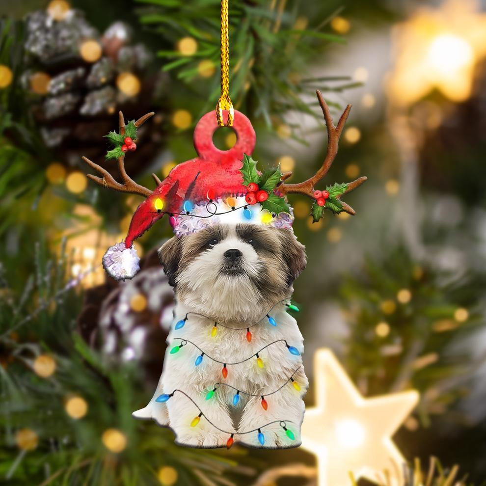 Godmerch- Ornament- Shih Tzu Christmas Shape Ornament, Happy Christmas Ornament, Car Ornament