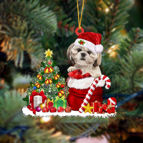 Godmerch- Ornament- Shih Tzu Gift Bag Merry Christmas Ornament Dog Ornament, Car Ornament, Christmas Ornament