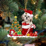 Godmerch- Ornament- Shih Tzu Gift Bag Merry Christmas Ornament Dog Ornament, Car Ornament, Christmas Ornament