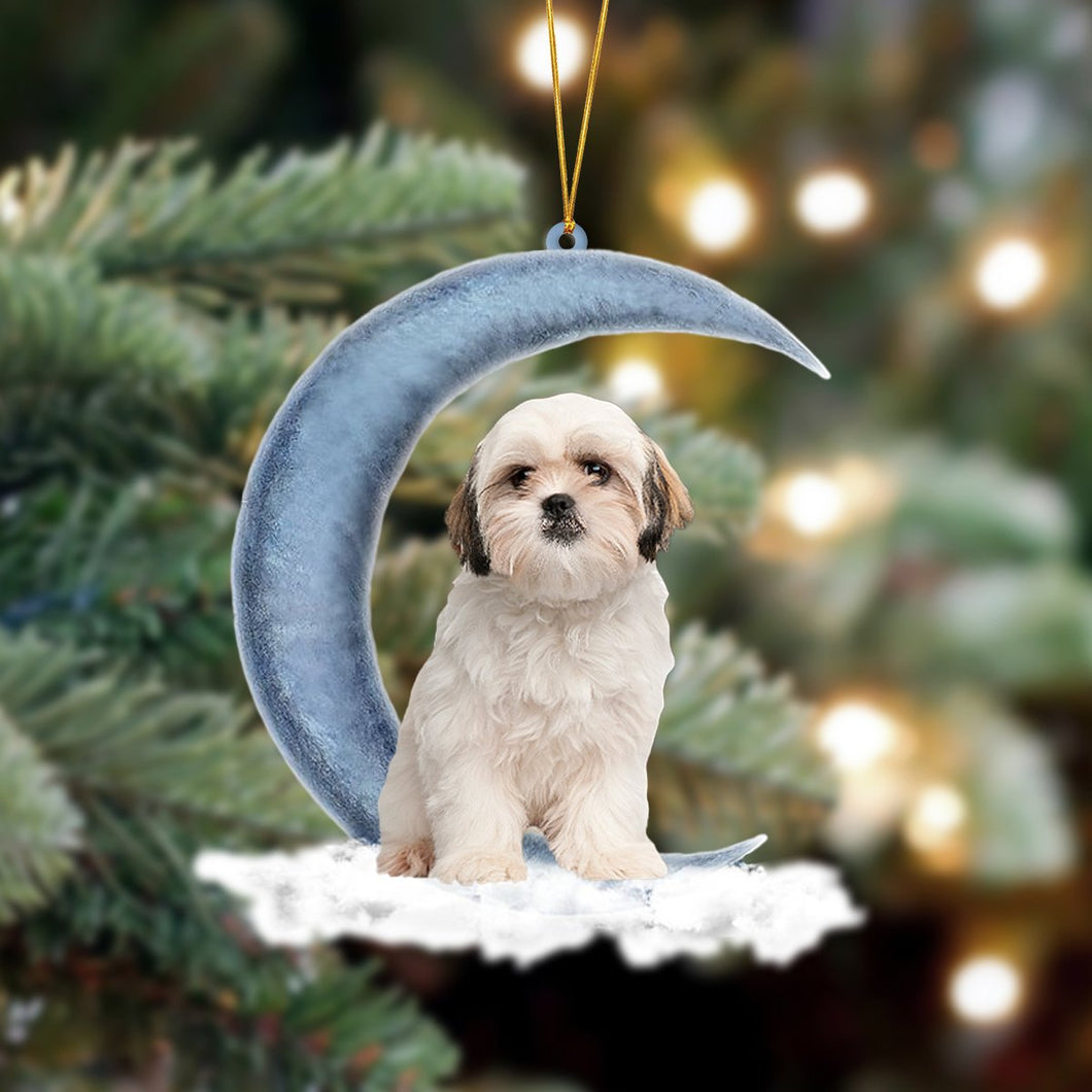 Godmerch- Ornament- Shih Tzu Sits On The Moon Hanging Ornament Dog Ornament, Car Ornament, Christmas Ornament