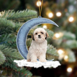 Godmerch- Ornament- Shih Tzu Sits On The Moon Hanging Ornament Dog Ornament, Car Ornament, Christmas Ornament