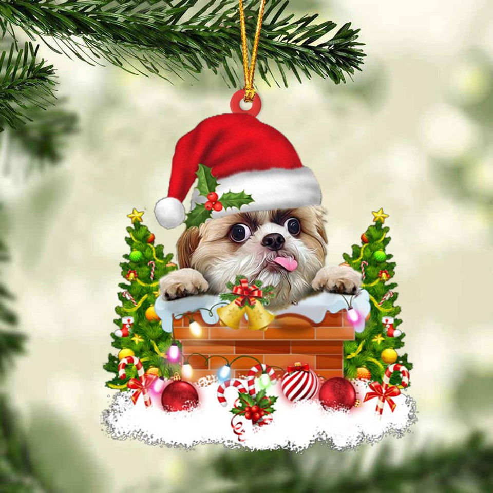 Shih Tzu In The Chimney Hanging Ornament Dog Christmas Ornament