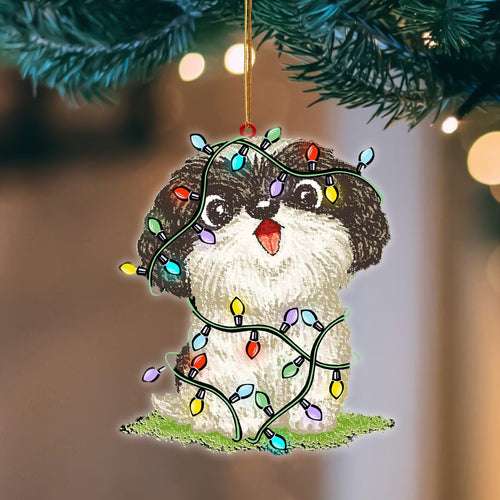 Godmerch- Ornament- Shih Tzu Christmas Light Hanging Ornament Dog Ornament, Car Ornament, Christmas Ornament