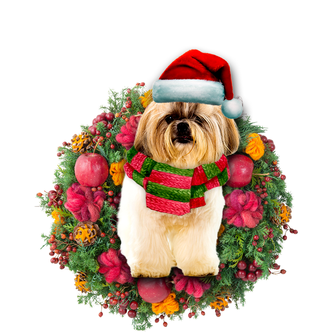 Godmerch- Ornament- Shih Tzu Christmas Ornament, Happy Christmas Ornament, Car Ornament