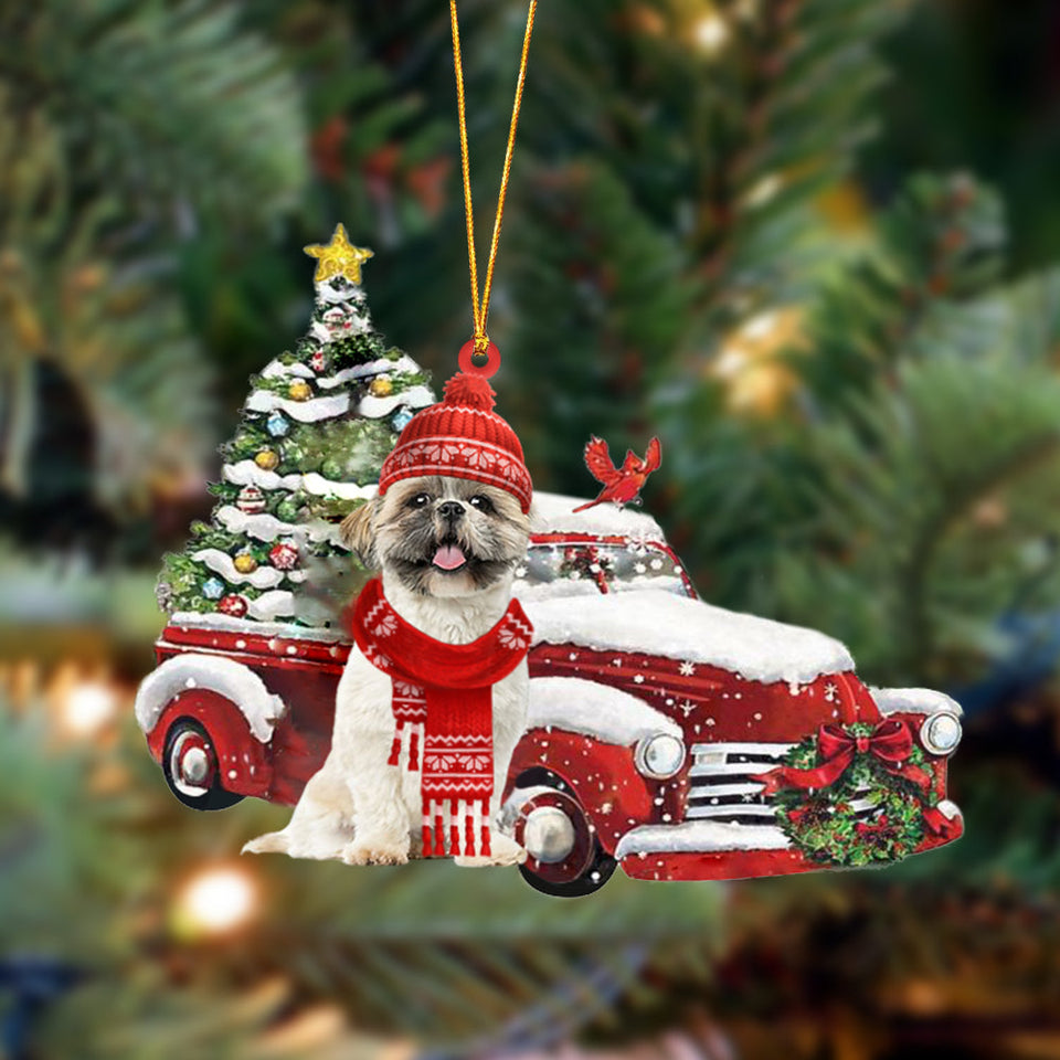 Godmerch- Ornament- Shih Tzus-Christmas Car Two Sided Ornament, Happy Christmas Ornament, Car Ornament