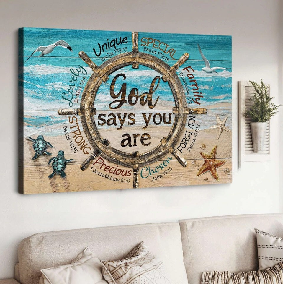 Ship wheel Sea turtle God says you are - Matte Canvas