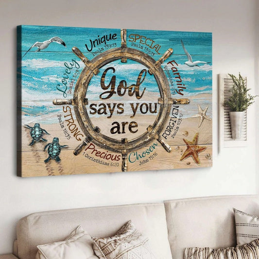 Ship wheel Sea turtle God says you are - Matte Canvas