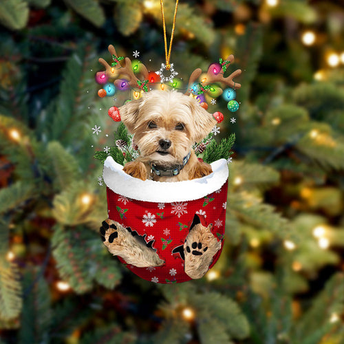 Shorkie In Snow Pocket Christmas Ornament, Dog Flat Acrylic Ornament