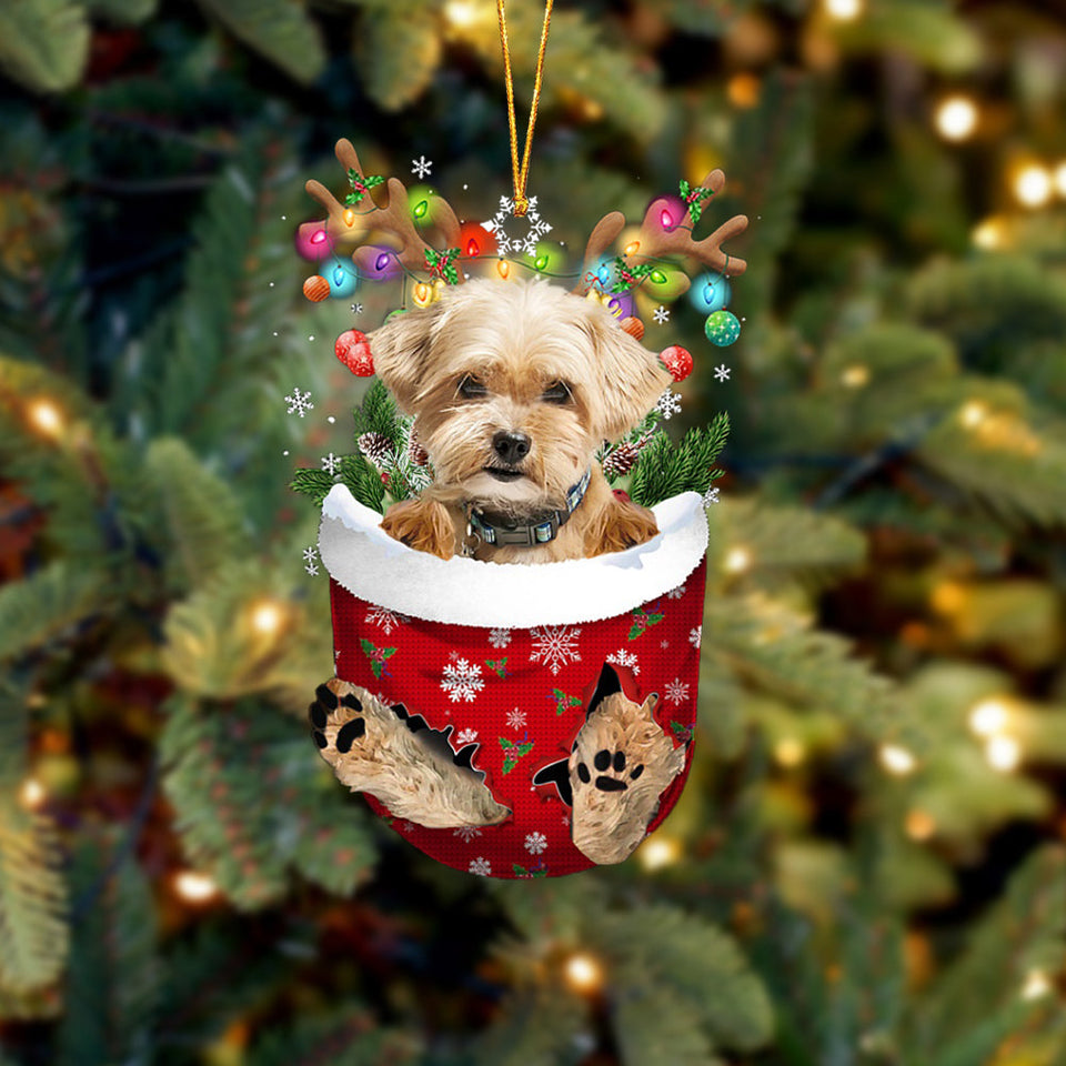 Shorkie In Snow Pocket Christmas Ornament, Dog Flat Acrylic Ornament