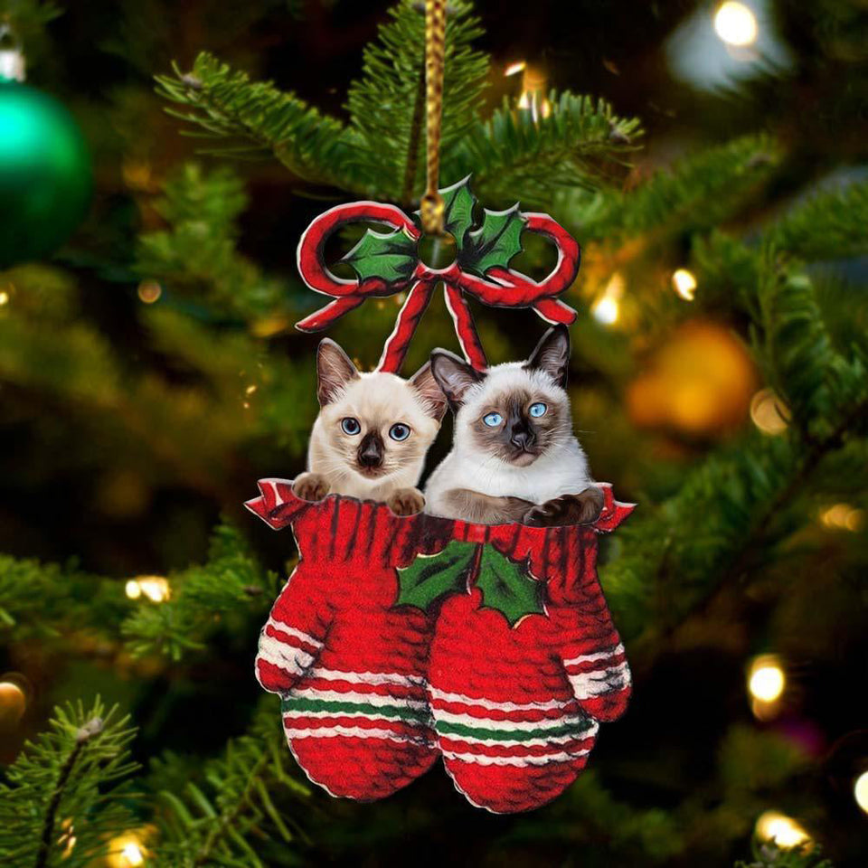 Ornament- Siamese Inside Your Gloves Christmas Holiday-Two Sided Ornament, Christmas Ornament, Car Ornament