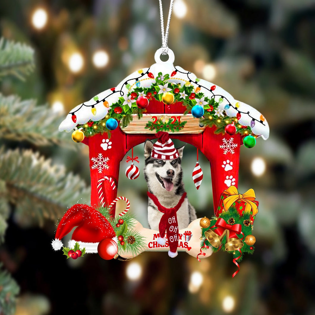Godmerch- Ornament- Siberian Husky-Christmas House Two Sided Ornament, Happy Christmas Ornament, Car Ornament