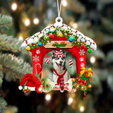 Godmerch- Ornament- Siberian Husky-Christmas House Two Sided Ornament, Happy Christmas Ornament, Car Ornament